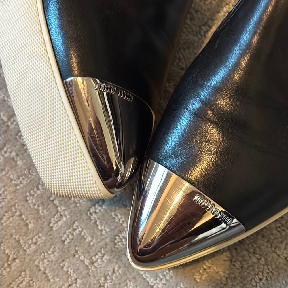 Miu Miu Black Slip-On Skater Platform Sneakers with Silver-Toned Tips - 39.5 - Picture 5 of 14